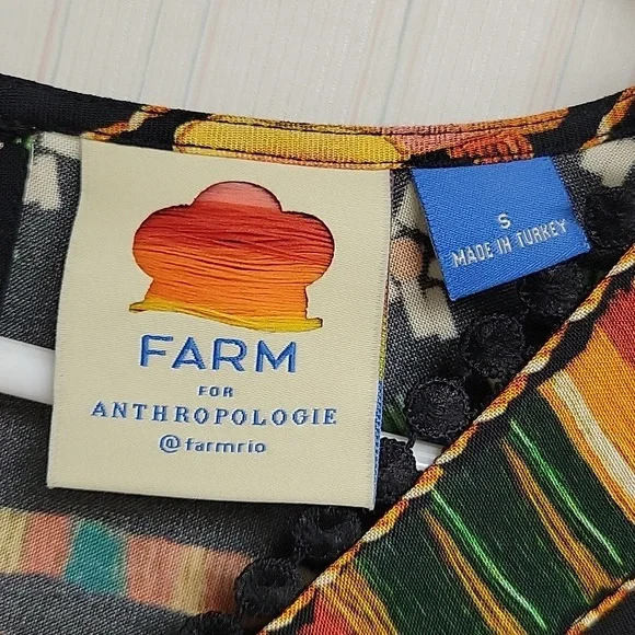 Farm Rio Nieves Floral Black Coverup Tunic Dress. Small. Colorful Viscose - Picture 5 of 9